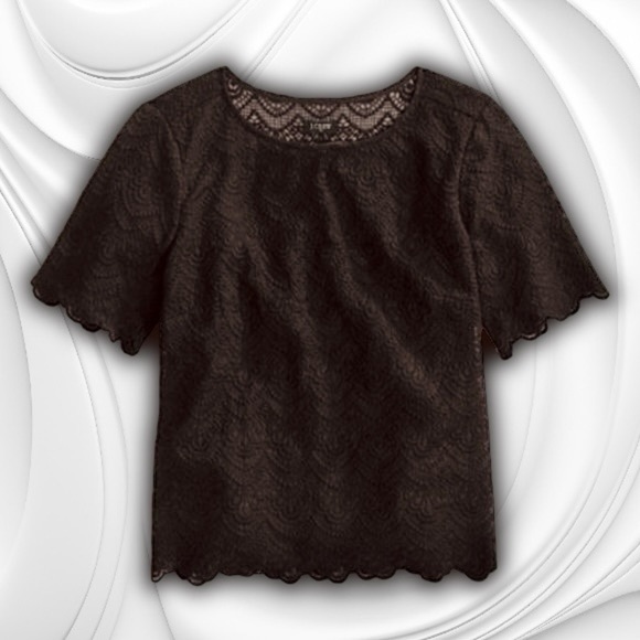 J. Crew Black Scalloped Edge Crocheted Lace Short Sleeve Cotton Tee Size Small - Picture 1 of 10